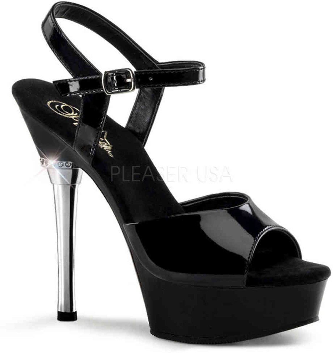 EU 35 = US 5 | ALLURE-609 | 5 1/2 Heel 1 1/2 PF Chrome Heel Ankle Strap Sandal